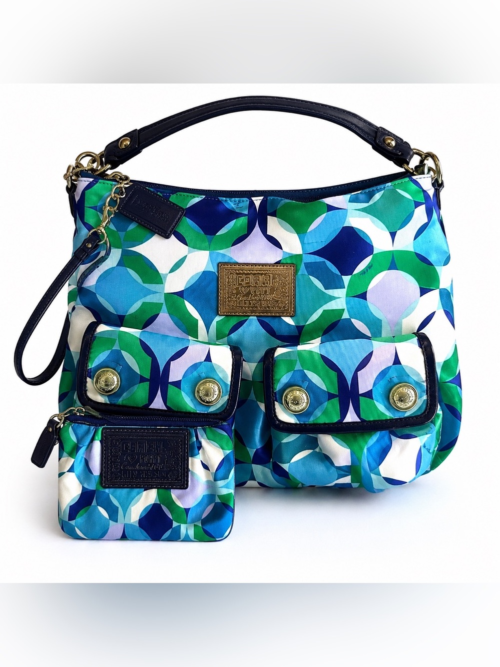 COACH Rare Poppy Limited Edition Kaleidoscope Pocket Satin Hobo Bag & Wallet